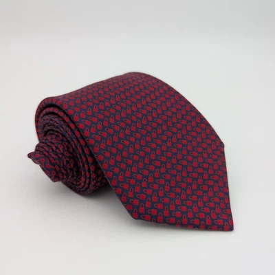Corbata HERMES 625993 TA de seda XL para hombre FRANCIA CANDADOS de lujo rojo/azul usada en excelente estado rara Foto 1 de 4