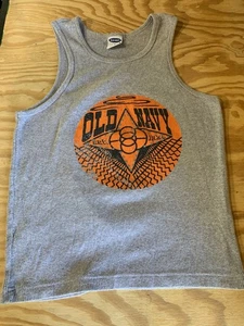 Vintage Y2K Old Navy Ribbed Tank Top Gray Orange Graphic Logo Men’s Small 2001 - Picture 1 of 12