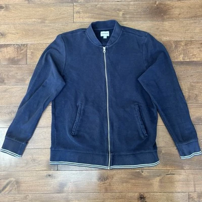 Cardigã masculino Frank And Oak azul marinho malha com zíper L algodão leve - Imagem 1 de 4