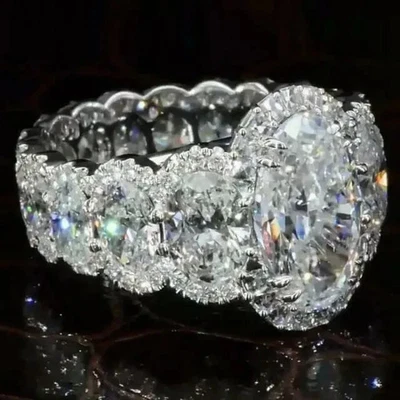 3 Ct Oval Simulated Diamond Halo Cluster Engagement Ring 14K White Gold Plated - Image 1 of 4