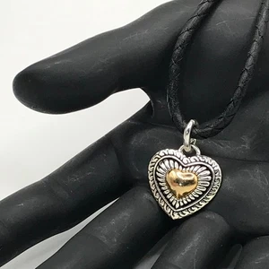Collar Brighton Corazón Colgante Placa Oro y Plata Trenzado Cuero Negro Cordón - Imagen 1 de 12
