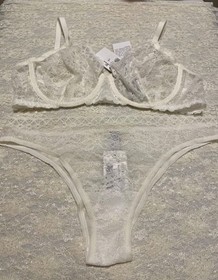 La Perla Studio Rosa 32D XS Full Cup Cup Bra Brief Panty Set Ivory