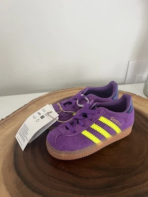 Adidas Kids Gazelle Purple with Yellow Stripes Sneakers size 6K - Image 1 of 4