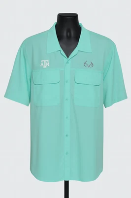 Realtree Fishing Colosseum Texas A&M Men’s XXL Vented Short Sleeve Shirt Aqua - Image 1 of 4