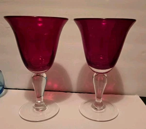 Juego de 2 copas de agua de vidrio rojo rubí Artland iris tazón de vidrio burbuja vástago transparente - Imagen 1 de 9