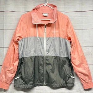 Columbia Fleece Lined Windbreaker Jacket Peach Grey Tri Tone Colorblock size L - Picture 1 of 11