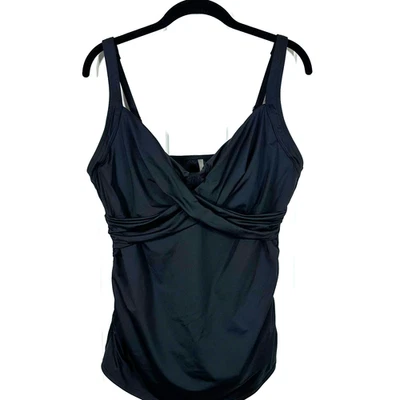 Top de traje de baño Lands' End talla 14 negro cuello en V envolvente con aros Tankini Top Foto 1 de 4