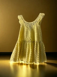 Hand Crocheted Girls Dress Approximat Size 4T-5T Yellow Dress Summer Dress - Picture 1 of 15