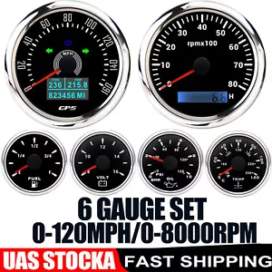 6 Gauge Set 85mm GPS Speedometer 160MPH&Tacho 8000RPM&52mm Fuel/Oil/Temp/Volt - Picture 1 of 20