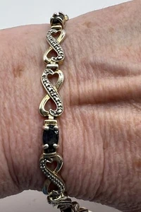 Armband Sterlingsilber vergoldet Saphir Unendlichkeit Herz Glieder 7,5"" lang - Bild 1 von 5