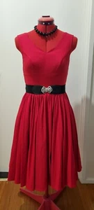 Belle Poque Red Fit & Flare Dress. Size XS, Fits Size 8. Scalloped Neckline - Picture 1 of 5