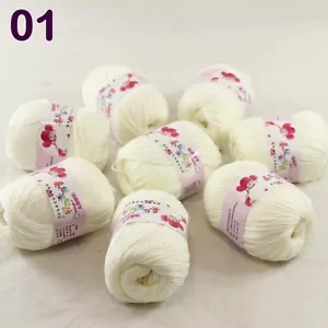 8ballsx50g Bebé Cachemira Lana de seda Niños tejiendo a mano Hilo 1801 apagado Blanco - Imagen 1 de 24