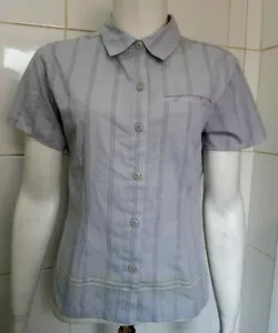 NUOVO Patagonia Camicia da Donna Manica Corta a Righe Puckerware, Grigio UK 8 - Foto 1 di 5
