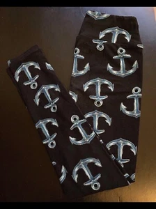 Hard To Find! EUC OS LuLaRoe ANCHORS Leggings Blue Silver Black MAJOR UNICORN! - Picture 1 of 3