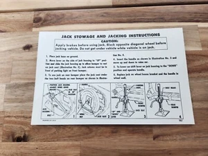 CHEVROLET 1957 Passenger Car Jack Stowage & Jacking Instructions #3737430 - Picture 1 of 3