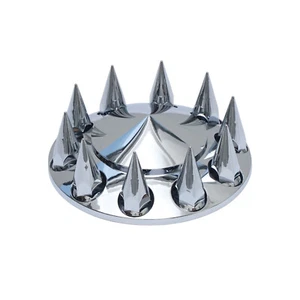 Front Hub Cover Set Chrome Semi Truck Wheel Cover 33mm Nut Covers Spiked - Picture 1 of 5