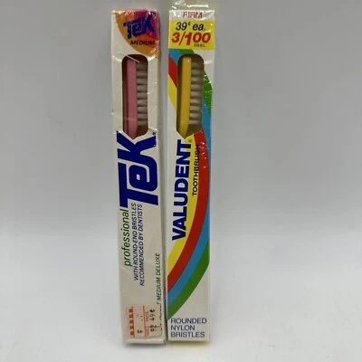 复古牙刷 批量 TeK 成人 中号 豪华 VALUDENT 坚固 圆形 粉色 黄色 — 第 1/4 张图片