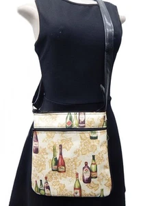 CROSS OVERBODY BAG WITH "WINE BOTTLES" PATTERN SHOULDER BAG PURSE, NEW - Imagen 1 de 3