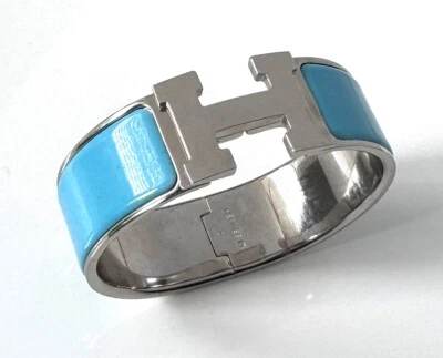 Pulsera Hermès Esmalte Azul Paladio Chapado Clic Clac H; X576 Foto 1 de 4