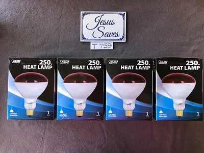 4- 250W RED R40 Heat Lamps  250R40/R Feit Electric      T759 - Image 1 of 2