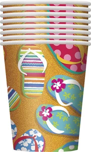 Flip Flop Summer Fun Tropical Luau Party Paper 9oz Disposable Cups, 8 CT, Orange - Picture 1 of 1