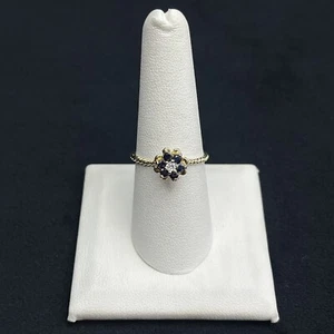 Dainty Floral Sapphire White Zirconia Gold Plated Sterling Silver Ring Size 7 - Picture 1 of 4