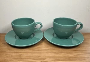 Pair Pagnossin Treviso P Italy Green Espresso/tea 5.5cm Ceramic Cups & Saucers - Picture 1 of 11