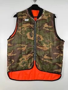 Vtg Mens Full Zip Reversible Hunting Puffer Vest Camo Blaze Orange Sz 22.5x27 - Picture 1 of 17