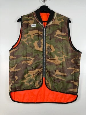 Vtg Mens Full Zip Reversible Hunting Puffer Vest Camo Blaze Orange Sz 22.5x27 - Image 1 of 4