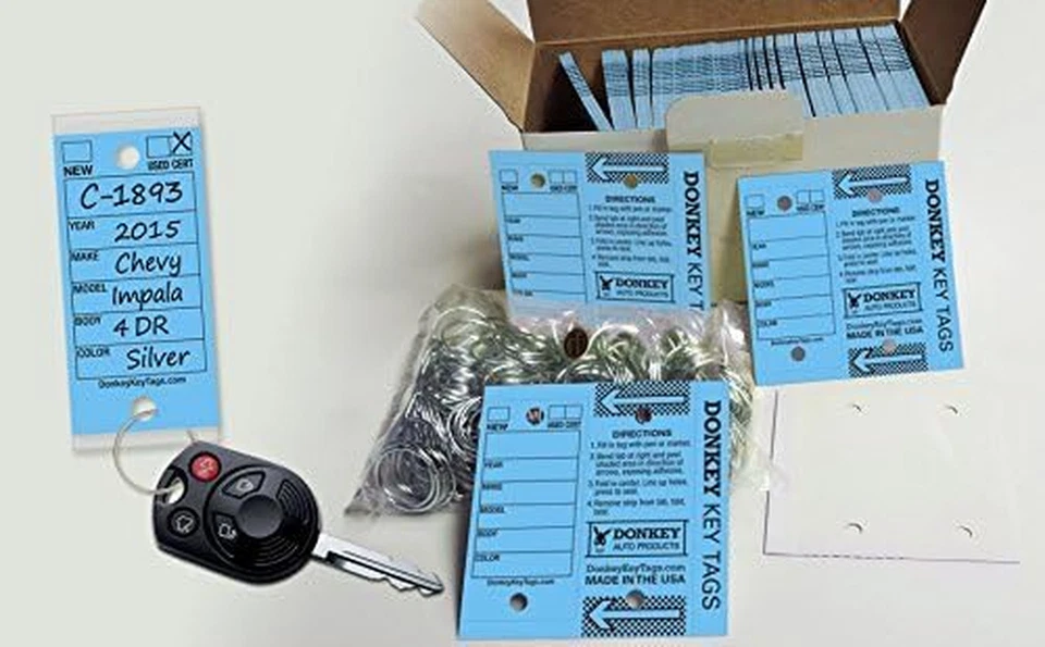 DONKEY AUTO PRODUCTS Donkey Key Tags Laminated Self-Protecting 250 Tags Per Box with Metal Rings
