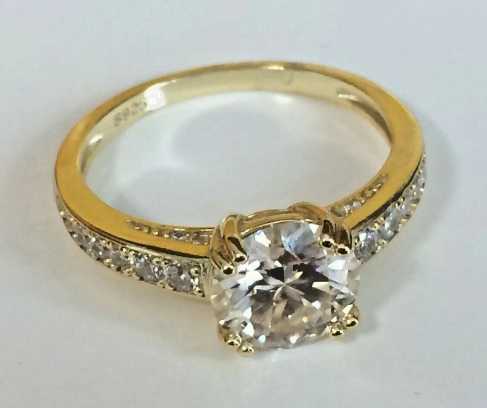 Moissanite Diamond Ring 8mm Round 2ct Stone 14k Gold Plated Sizes 6 to 10 US - Image 1 of 4