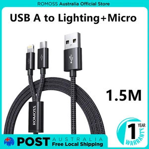 ROMOSS 2 in 1 Multi USB A to Lighting+Micro Charging Cable 1.5M-Black - Picture 1 of 7