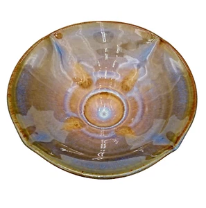 Bill Campbell Art Pottery Footed Tulip Bowl, Brown/Blue/Purple Glaze, 8", Signed - Picture 1 of 15
