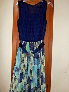 Vestido AB STUDIO Azul Marino/Verde/Beige Sin Mangas Con Cinturón -Talla S (¿Jr.?) - Imagen 1 de 9