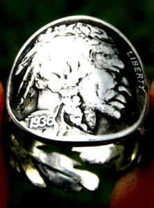 Signet ring sterling silver authentic Buffalo Indian Nickel coin adjustable   - Picture 1 of 9