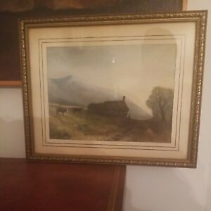 antique 19th century Water Color Painting Of Cows