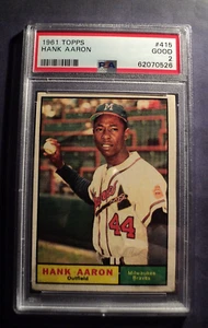 1961 Topps #415 Hank Aaron Milwaukee Braves HOF PSA 2 Good AUCT#10618 - Picture 1 of 2