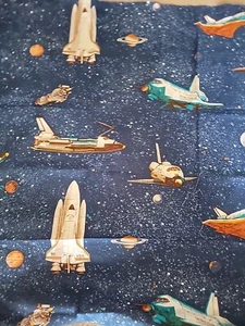 Vintage David Crowther USA Spaceships Spacecraft Cotton Fabric 100 X 115cm - Picture 1 of 5