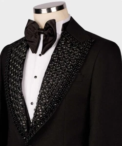 Luxury Men Blazer Jackets Single Breasted Peak Lapel Formal Prom Groom Beading - Picture 1 of 24