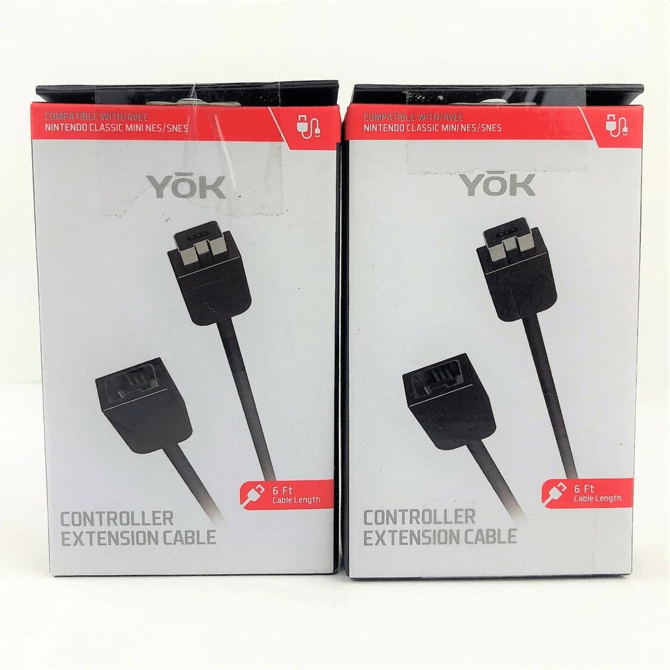 Lot Of 2 YOK 6 Ft Controller Extension Cable For Mini NES SNES Nintendo Wii - Image 1 of 4