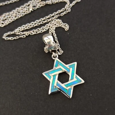 Collar Estrella de David de Plata Para Hombre Azul Ópalo Audaz Mujer Judaica Israel Regalo Foto 1 de 4