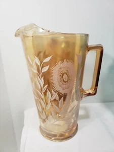 JEANETTE GLASS CO. WHITE COSMOS MARIGOLD CARNIVAL GLASS PITCHER T4 - Picture 1 of 6
