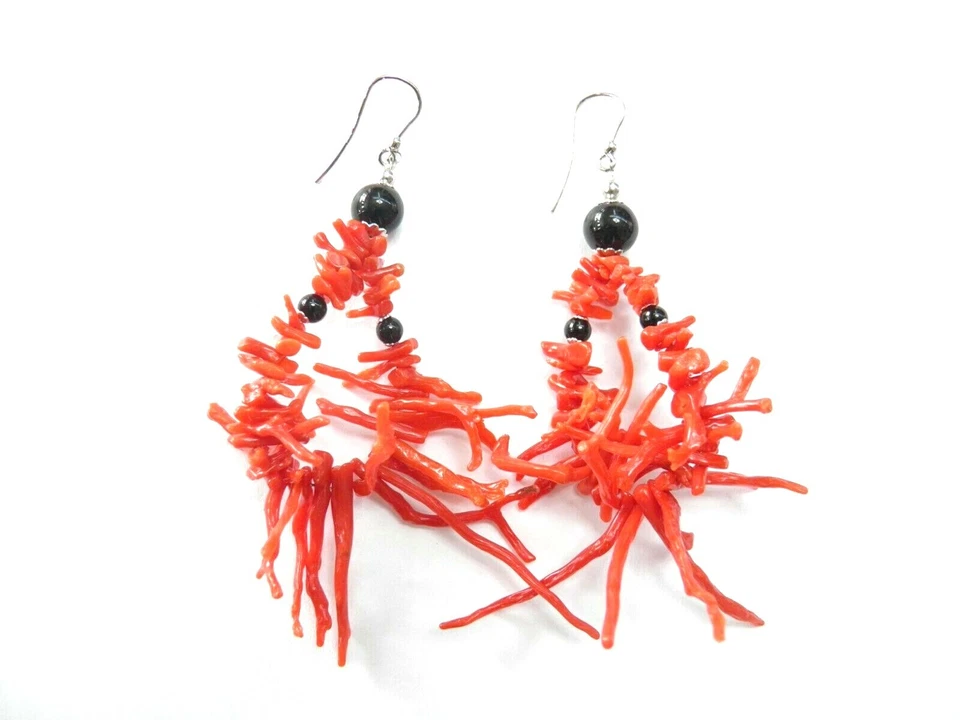 ORECCHINI RAMETTI CORALLO con Su coccu  ARGENTO 925% portafortuna monachella - Immagine 1 di 1