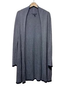 Eileen Fisher Sweater Women S Open Duster Cardigan Black White Birdseye Viscose - Picture 1 of 6