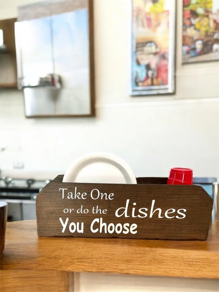 Soporte para platos de papel de cocina granja - Organizador de cocina de madera - Carrito porta tazas Foto 1 de 4