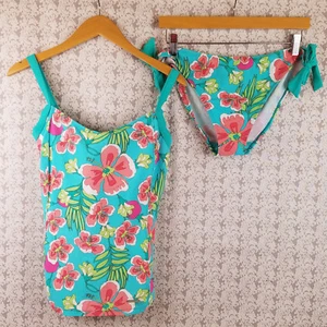 Womens FULL FILLED 2 PC Two Piece Bathing Swim Suit Turquoise Size S / M - Picture 1 of 10