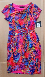 Abito da cocktail donna Ellen Tracy 6 multicolore astratto nuovo con etichetta - Foto 1 di 12