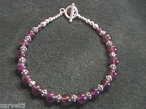 Amethyst and Sterling Silver Bali Bead Bracelet - 7" - Picture 1 of 1