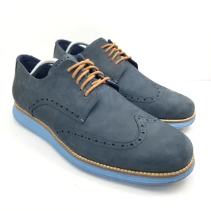 COLE HAAN Zero Original Grand OS Wingtip Mens 10.5 W Blue Nubuck Leather Shoes - Picture 1 of 16