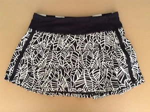 Lululemon Pace Rival Skirt 6 Black White Leaves Angel wing - Picture 1 of 4